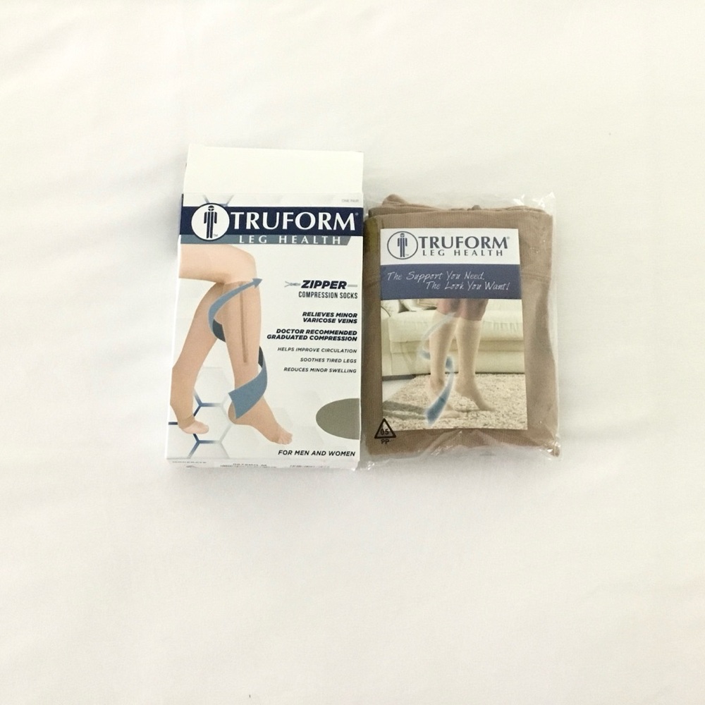 Truform Beige Open Toe Compression Stockings Sz M 15–20 mmHg Below Knee (1 Pair)